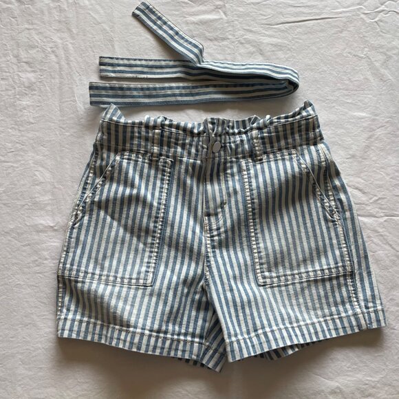 Ana A New Approach Womens Size 4 Blue & White Striped High-Waisted Shorts With B - Picture 2 of 9
